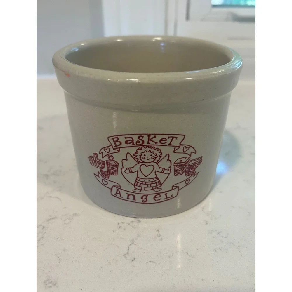 RRP Co Roseville Ohio Basket Angel Stoneware Crock 1 Pt R.R.P. Co. USA Pottery